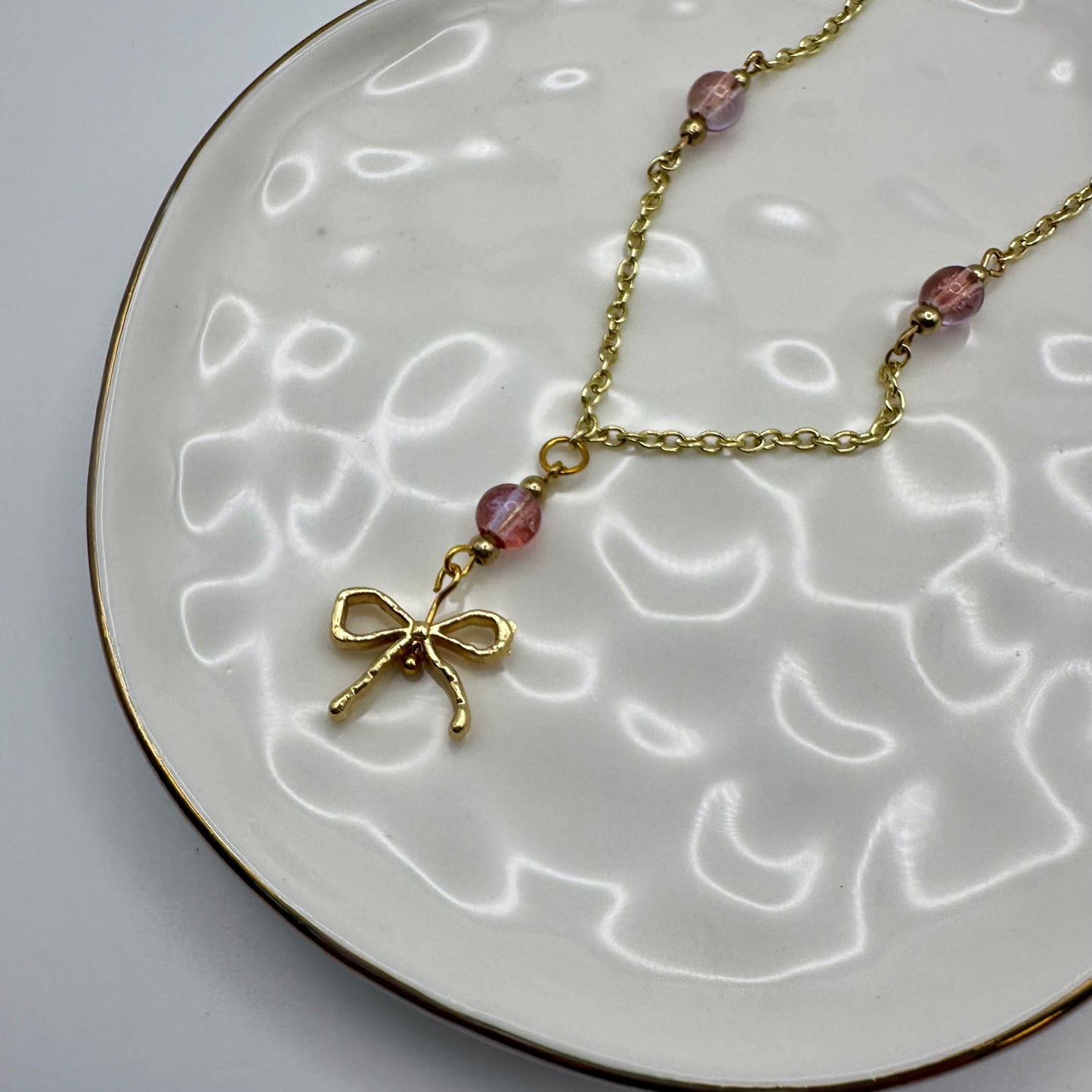 π Golden Bow & Blush Necklace