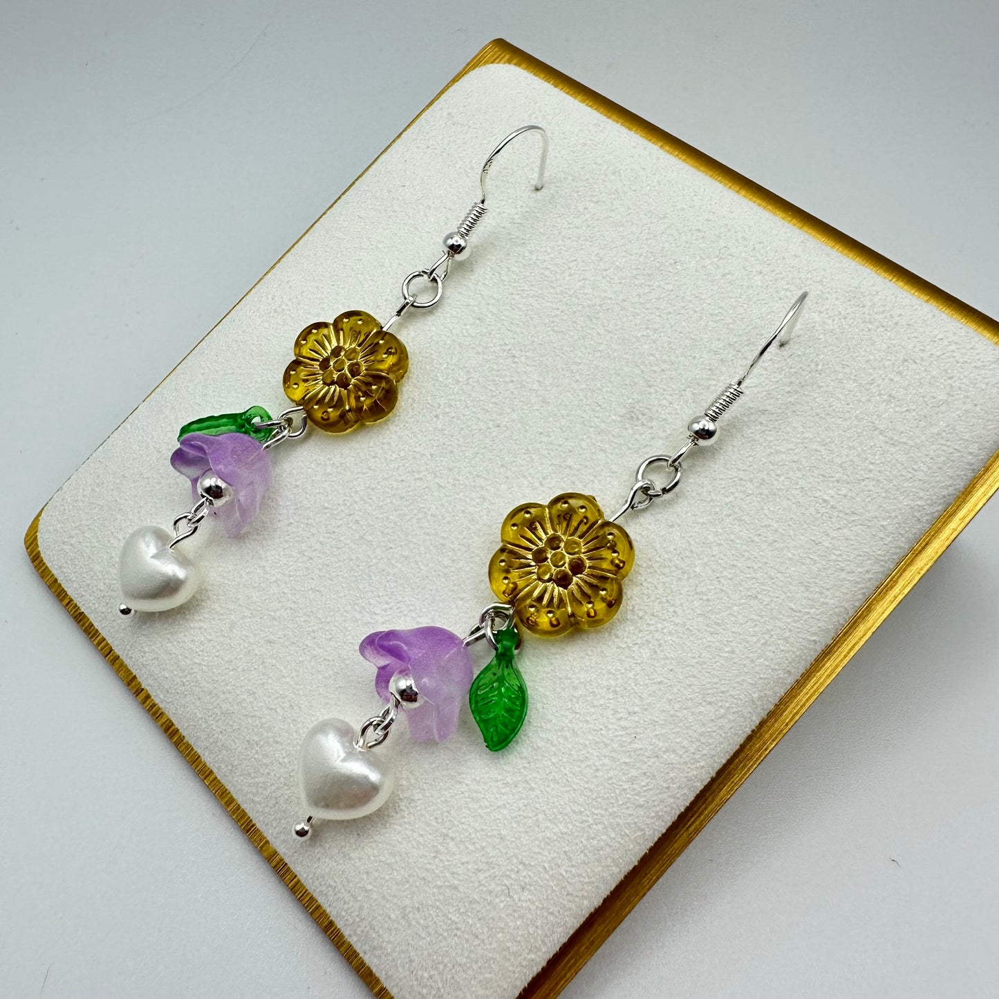 🌼 Golden Bloom & Heart Drop Earrings