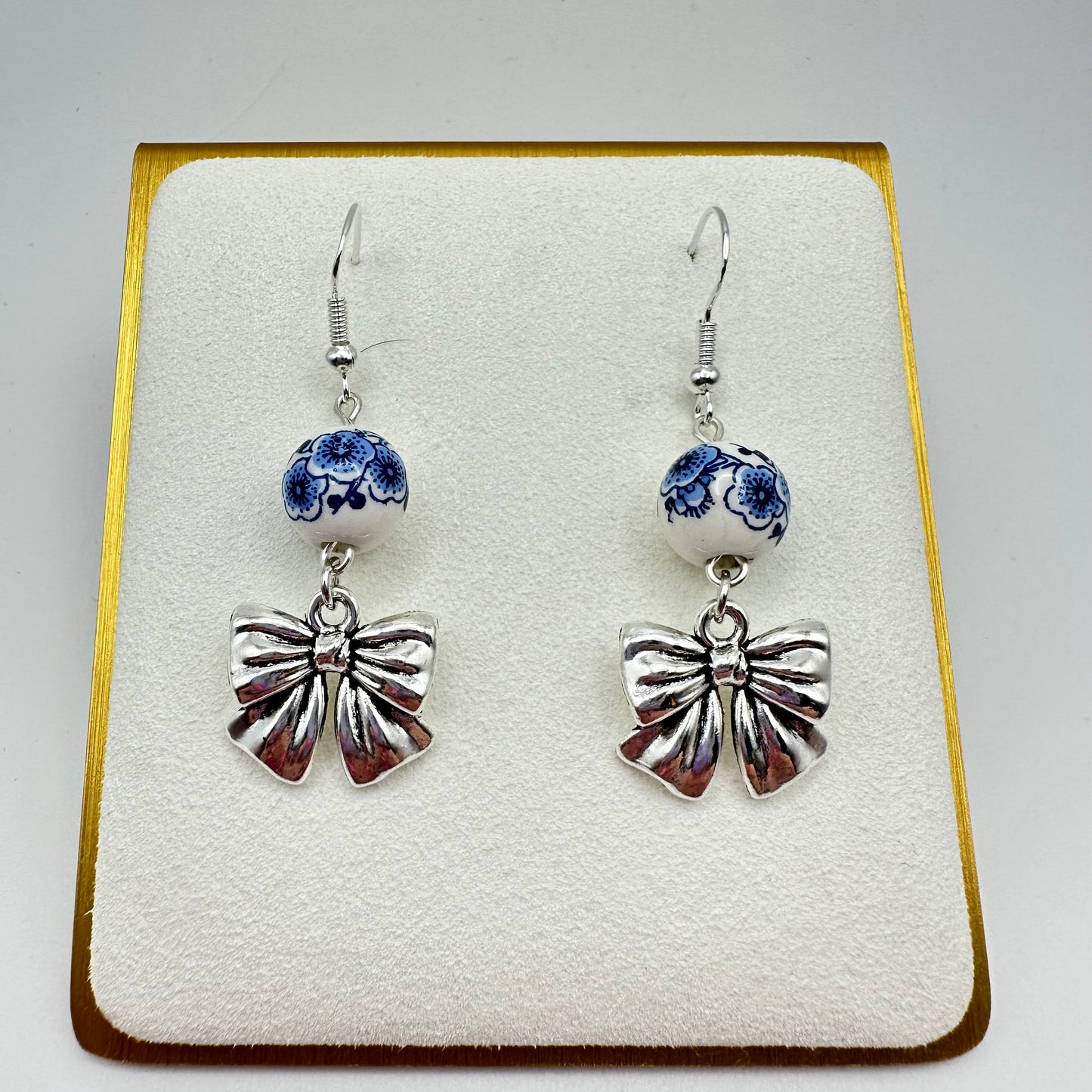 🎀 Blue Willow Bow Drop Earrings